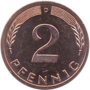 2 Pfennig magnetic, Germany, 1967-2001 reverse image