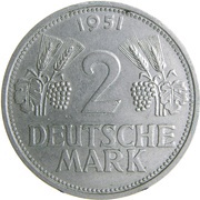 2 Deutsche Mark, Germany, 1951 reverse image