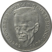 2 Deutsche Mark Kurt Schumacher, Germany, 1979-1993 reverse image