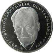 2 Deutsche Mark Willy Brandt, Germany, 1994-2001 reverse image