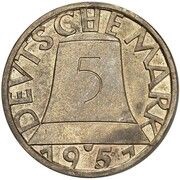 5 Deutsche Mark Pattern, Germany, 1951 reverse image