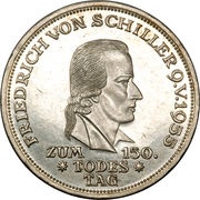 5 Deutsche Mark Friedrich von Schiller, Germany, 1955 reverse image