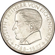 5 Deutsche Mark Joseph von Eichendorff, Germany, 1957 reverse image