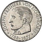 5 Deutsche Mark Joseph von Eichendorff- Pattern, Germany, 1957 reverse image