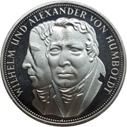 5 Deutsche Mark Wilhelm and Alexander von Humboldt reverse image