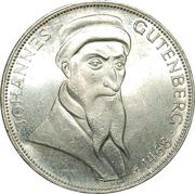 5 Deutsche Mark Johannes Gutenberg, Germany, 1968 reverse image