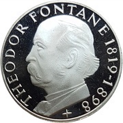 5 Deutsche Mark Theodor Fontane, Germany, 1969 reverse image