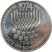 5 Deutsche Mark 25 Jahre Grundgesetz, Germany, 1974 reverse image