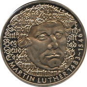 5 Deutsche Mark Martin Luther, Germany, 1983 reverse image
