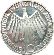 10 Deutsche Mark Olympic Games in Munich, legend "IN DEUTSCHLAND" obverse image