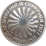 10 Deutsche Mark Olympic Games in Munich, legend "IN DEUTSCHLAND", Germany, 1972 reverse image