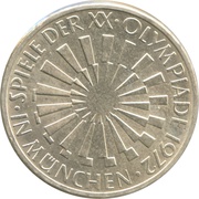 10 Deutsche Mark Olympic Games in Munich, legend "IN MÜNCHEN", Germany, 1972 reverse image