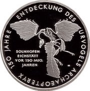 10 Euros 150 Years of Archaeopteryx Discovery; Silver Proof Issue, Germany, 2011 reverse image