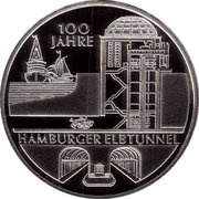 10 Euros Hamburger Elbtunnel; Silver Proof Issue, Germany, 2011 reverse image