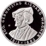 10 Euros Richard Wagner; Silver Proof Issue, Germany, 2013 reverse image