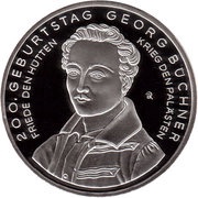 10 Euros Georg Büchner; Silver Proof Issue, Germany, 2013 reverse image