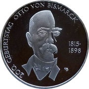 10 Euros Otto von Bismarck; Silver Proof Issue, Germany, 2015 reverse image