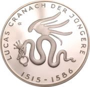 10 Euros Lucas Cranach the Younger; Silver Proof Issue, Germany, 2015 reverse image