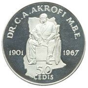 50 Cedis International Year of Disabled Persons; Silver Piedfort reverse image