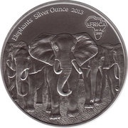 5 Cedis - Elizabeth II Bullion Coinage - Elephants, Ghana, 2013 reverse image