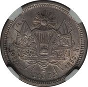 2 Reales Rafael Carrera, Guatemala, 1862-1865 reverse image