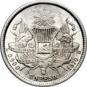 1 Peso Rafael Carrera, Guatemala, 1869-1871 reverse image