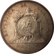1 Peso Counter-stamped coinage, Guatemala, 1894 reverse image