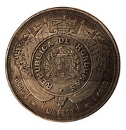 1 Peso Counterstamped coinage, Guatemala, 1894 reverse image