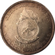 1 Peso Counterstamped coinage, Guatemala, 1894 reverse image