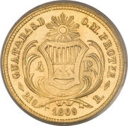 4 Pesos Rafael Carrera, Guatemala, 1866-1869 reverse image