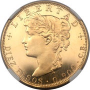 10 Pesos Pattern strike, Guatemala, 1894 reverse image
