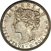 10 Pesos Pattern strike, Guatemala, 1894 reverse image