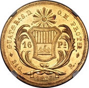 16 Pesos Rafael Carrera, Guatemala, 1863-1865 reverse image