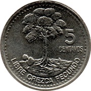 5 Centavos non-magnetic, Guatemala, 1977-2010 reverse image