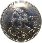 25 Centavos Reeded edge, Guatemala, 2011 reverse image