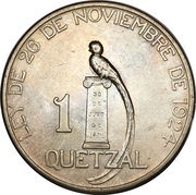 1 Quetzal, Guatemala, 1925 reverse image