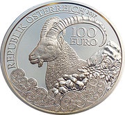 100 Euros Alpine Ibex obverse image