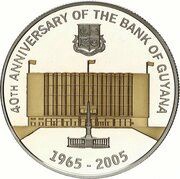 1000 Dollars 40th Anniversary Central Bank; Silver Proof issue, Guyana, 2005 reverse image