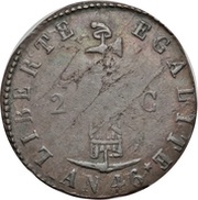 2 Centimes, Haiti, 1849 reverse image