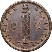 6 Centimes, Haiti, 1846 reverse image