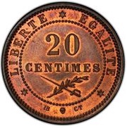 20 Centimes Essai, Haiti, 1877 reverse image