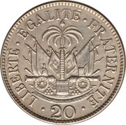20 Centimes, Haiti, 1907-1908 reverse image