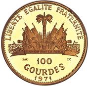 100 Gourdes Stalking Turkey Cherokee, Haiti, 1971 reverse image