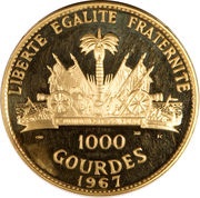 1000 Gourdes Dr. François Duvalier, Haiti, 1967-1970 reverse image