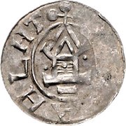 Denier - Otto III and Adelaide temple; DI GRA REX, Holy Roman Empire, 983-995 reverse image