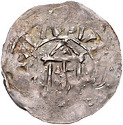 Denier - Conrad II Mainz mint; cross, Holy Roman Empire, 1024-1039 reverse image