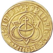 Goldgulden - Frederick III with Philipp von Weinsberg obverse image