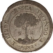 2 Reales State of Honduras - Provisional reverse image
