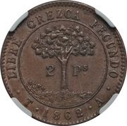 2 Pesos Provisional Coinage, Honduras, 1862 reverse image