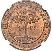 4 Pesos Provisional Coinage, Honduras, 1862 reverse image